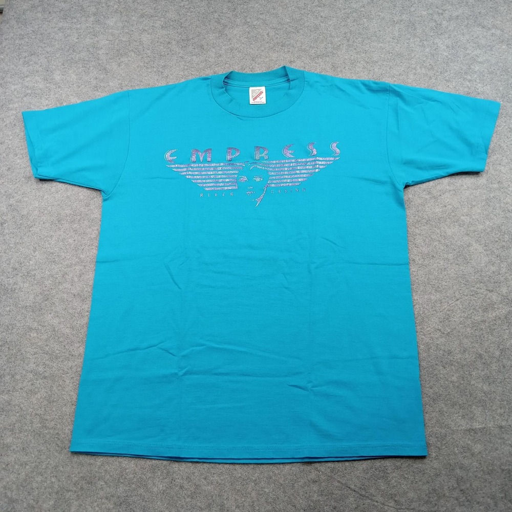 Vintage Empress Casino Shirt Mens Large Teal 50/50 Made USA 90s River Queen